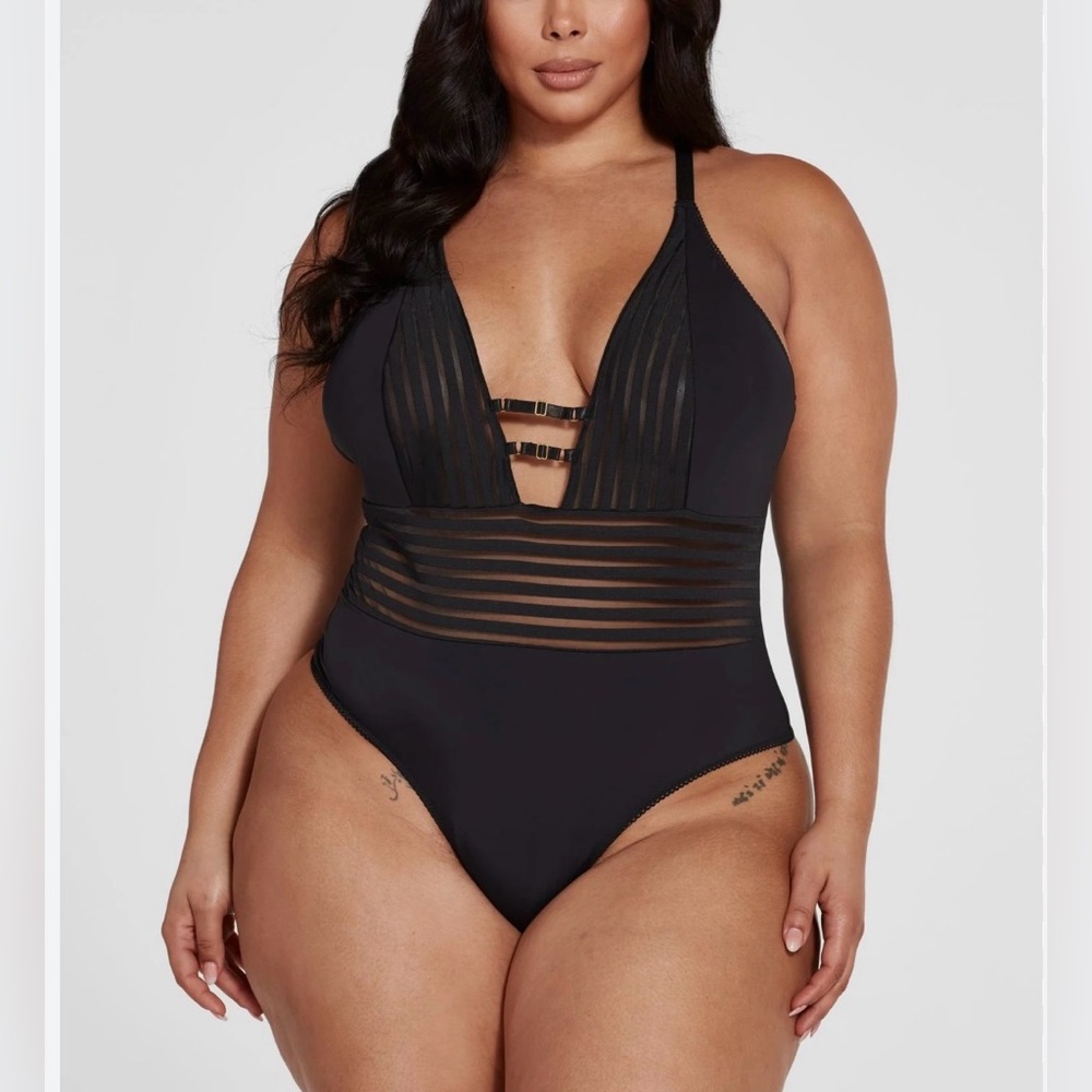 Just Sexy Lingerie Black Lace Bodysuit Size 2 X Adjustable Straps